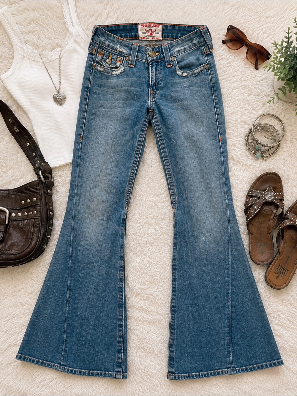 True Religion Medium Blue Flare Jeans - Wide Leg